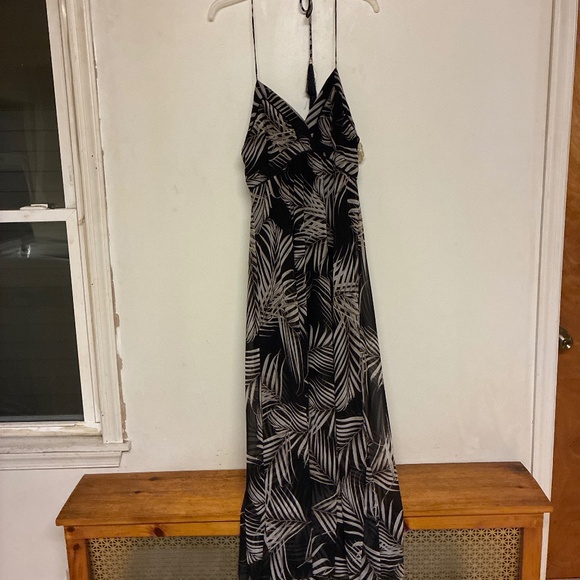 White House Black Market Black with Tan Leaf Maxi Dress - Picture 2 of 5